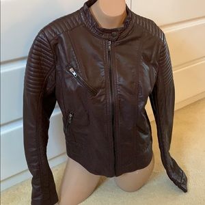 Chocolate Brown Faux Leather Moto Jacket / Medium